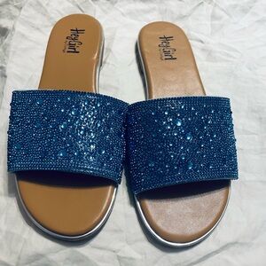 Elegant Blue Beaded Sandals